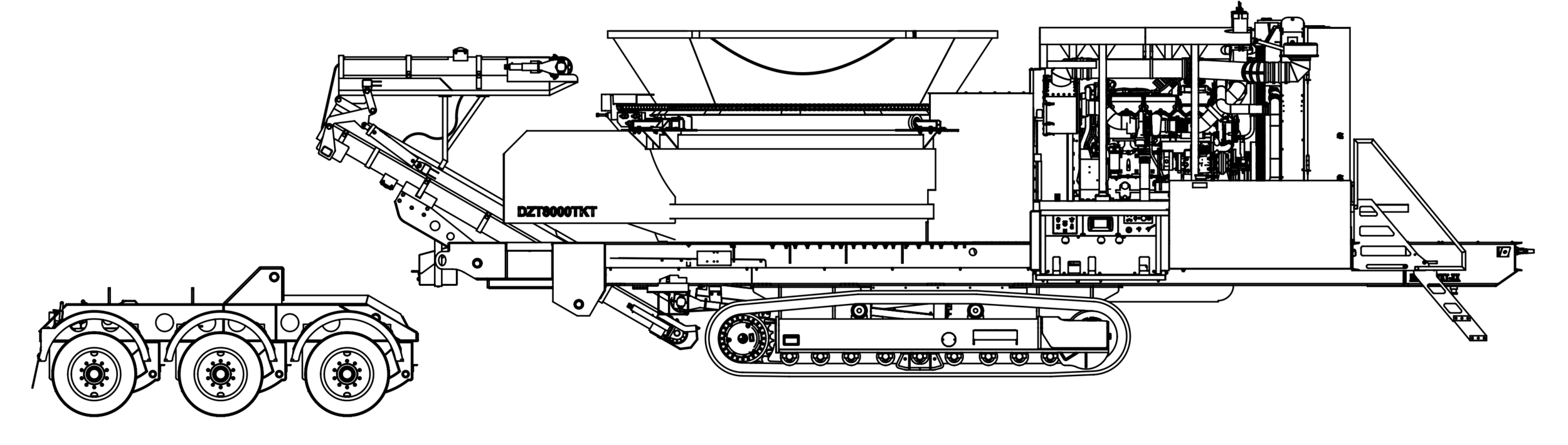 DZT8000TKTSTANDARD FEATURES: Fluid coupling mill drive, radio remote control, tool box, engine cover, and super-screw belt lacing. All track mounted machines come with 24” (600mm) wide pads (20” and 32” available on most models).Weights vary dependi…