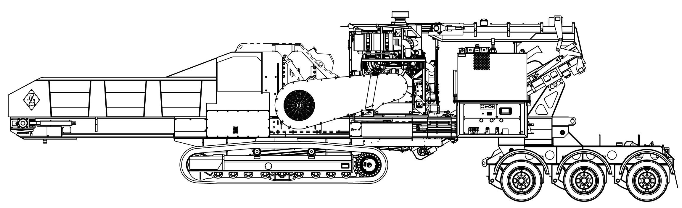 DZH4000TKTSTANDARD FEATURES: Fluid coupling mill drive, reversing fan, radio remote control, tool box, engine cover, and super-screw belt lacing.Weights vary depending on options. Widths based on 600 mm tracks or Transporter width. International mod…